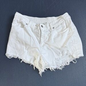 Aerie Distressed Denim Jean Shorts with Frayed Hem, M, EC